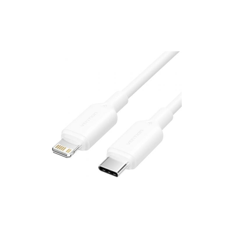 Cable USB 2-0 Tipo-C Lightning Vention LAKWF- USB Tipo-C Macho - Lightning Macho- Hasta 27W- 480Mbps- 1m- Blanco