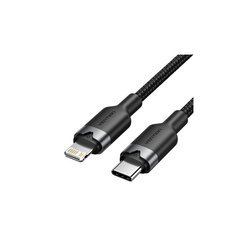 Cable USB Tipo-C Lightning Vention LALBH- USB Tipo-C Macho - Lightning Macho- 27W- 480Mbps- 2m- Negro