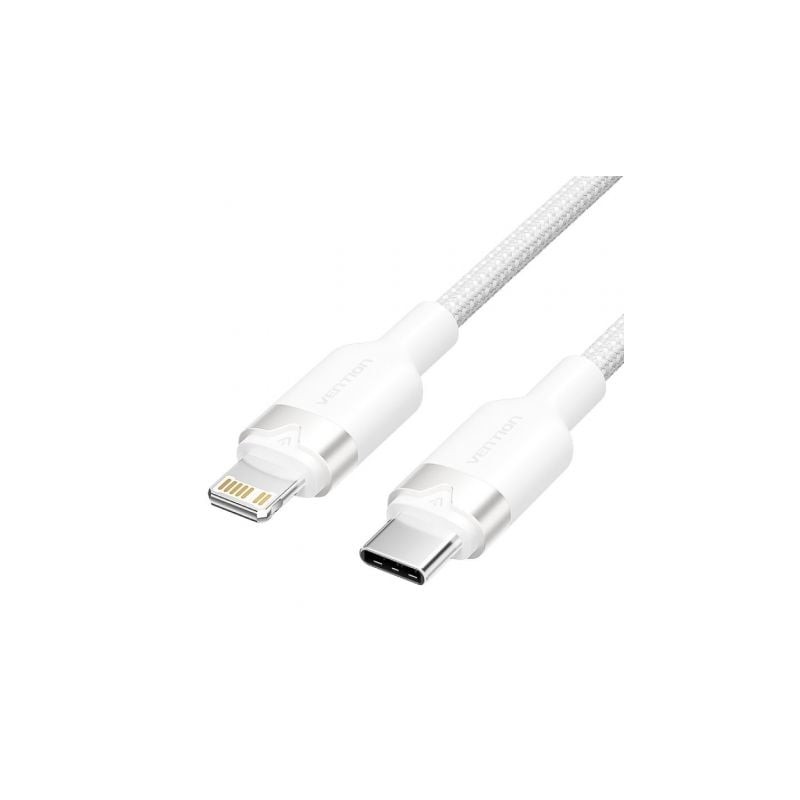 Cable USB Tipo-C Lightning Vention LALWH- USB Tipo-C Macho - Lightning Macho- 27W- 480Mbps- 2m- Blanco