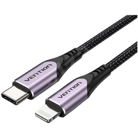 Cable USB 2-0 Tipo-C Lightning Vention TACVF- USB Tipo-C Macho - Lightning Macho- 1m- Morado