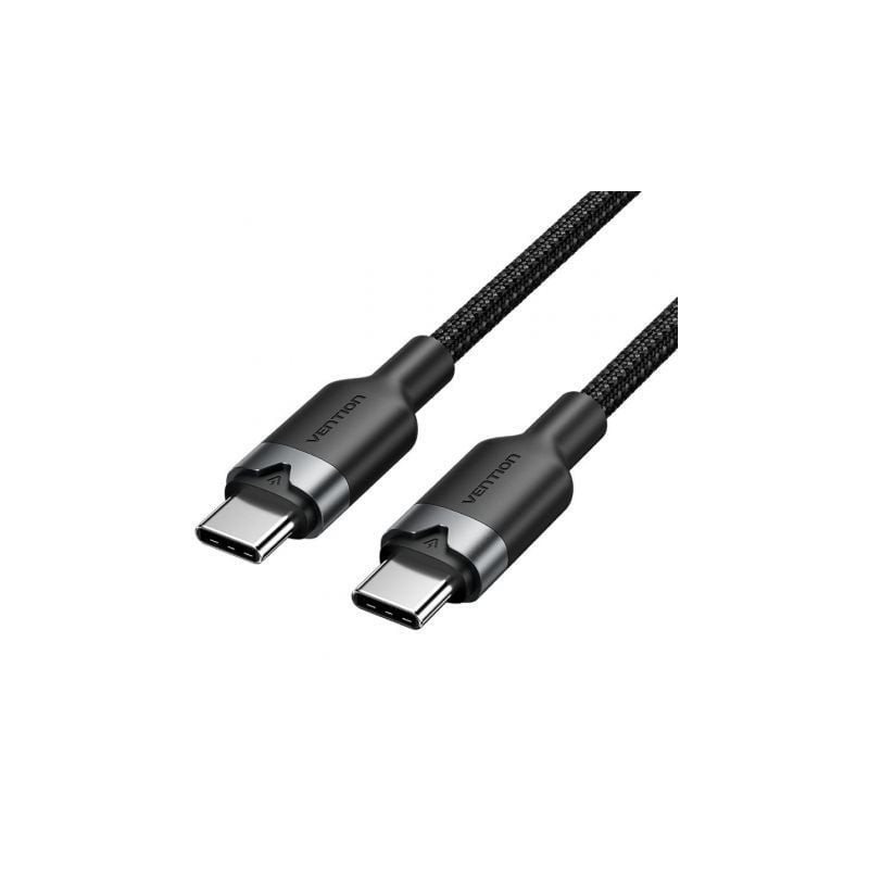 Cable USB 2-0 Tipo-C 3A Vention TRDBH- USB Tipo-C Macho - USB Tipo-C Macho- Hasta 60W- 480Mbps- 2m- Negro