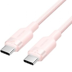 Cable USB 2-0 Tipo-C 3A Vention TRDPF- USB Tipo-C Macho - USB Tipo-C Macho- Hasta 60W- 480Mbps- 1m- Rosa