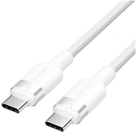 Cable USB 2-0 Tipo-C 3A Vention TRDWH- USB Tipo-C Macho - USB Tipo-C Macho- Hasta 60W- 480Mbps- 2m- Blanco