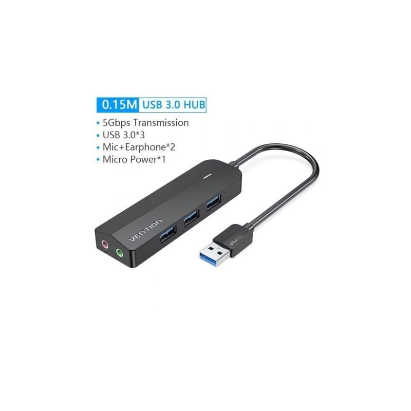 Hub USB 3-0 con Tarjeta de Sonido Vention CHIBB- 3xUSB- 1xMicroUSB PD