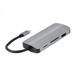 ADAPTADOR MULTIPUERTO USB TIPO-C 8 EN 1 PLATA