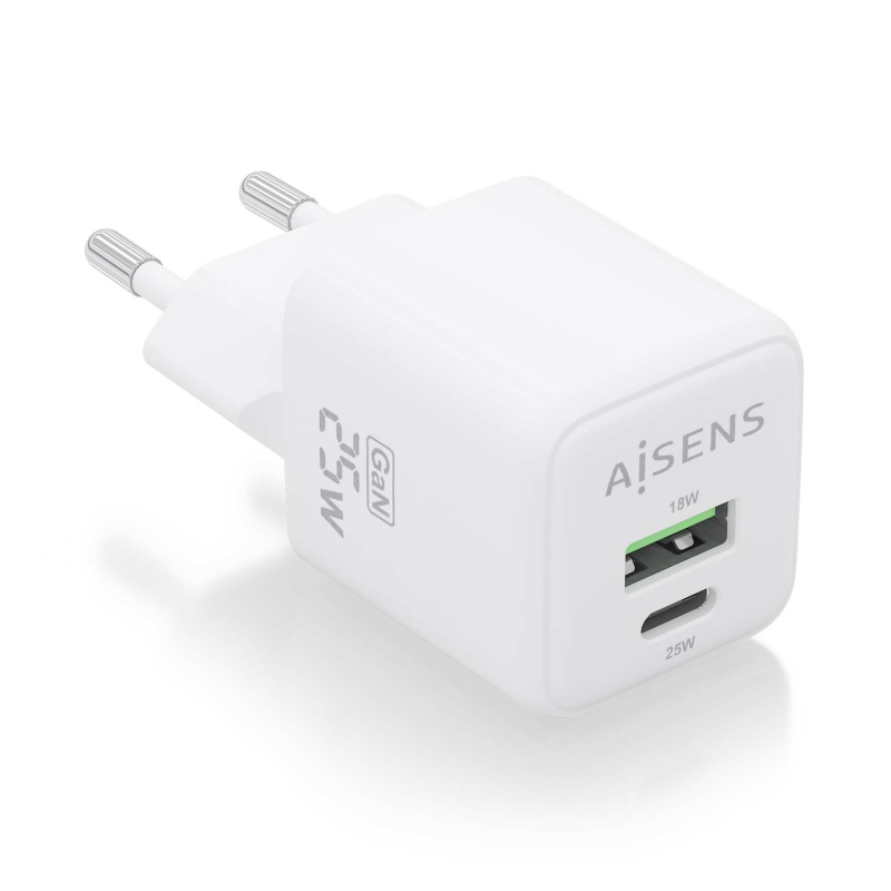 CARGADOR AISENS GAN 25W 1XUSB-C PD3-0 QC4-0 1XUSB-A QC3-0 BLANCO