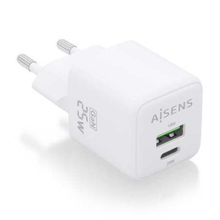 CARGADOR AISENS GAN 25W 1XUSB-C PD3-0 QC4-0 1XUSB-A QC3-0 BLANCO