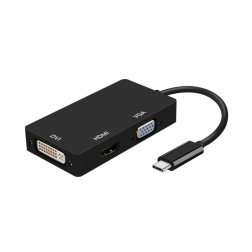 Conversor Aisens A109-0343- USB Tipo-C Macho - DVI Hembra- VGA Hembra - HDMI Hembra- 15cm- Negro