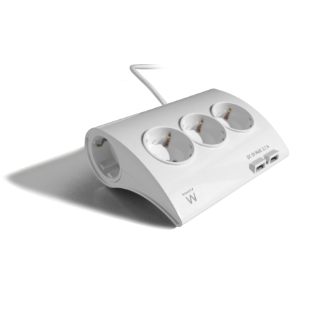 REGLETA EWENT 5 TOMAS SHUKO BLANCA 16A SOBREMESA CON 2 PUERTOS USB 1-5M