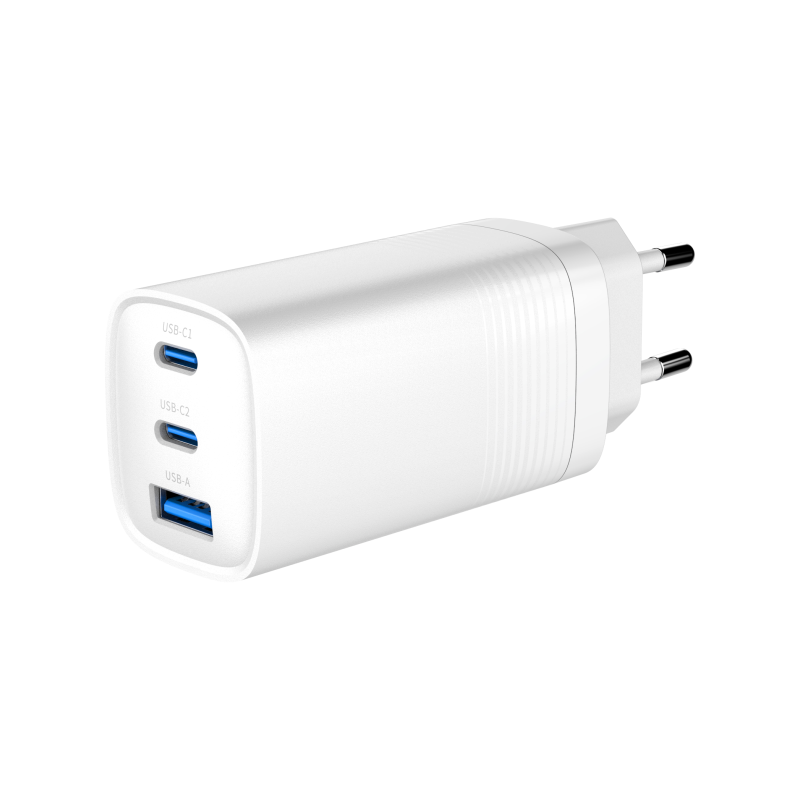 CARGADOR RAPIDO USB GEMBIRD POWER DELIVERY GAN DE 3 PUERTOS Y 65 W, BLANCO