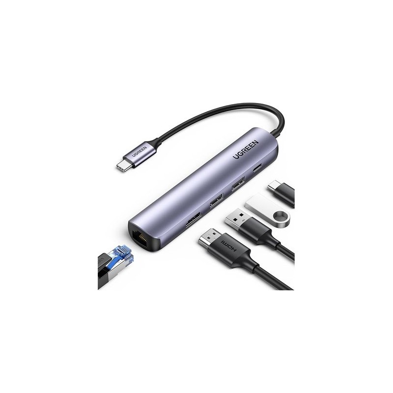 HUB UGREEN 5in1 USBC TO HDMI+3*USB 3-0 A+PD