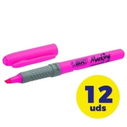 Caja de Marcadores Fluorescentes Bic Marking Highlighter Grip- 12 unidades- Rosas