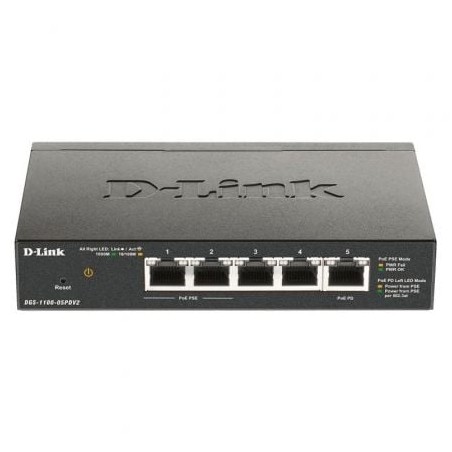 Switch Gestionable D-Link DGS-1100-05PDV2 5 Puertos- RJ-45 10-100-1000 PoE