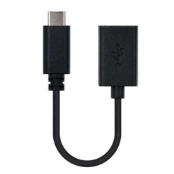 Cable USB 2-0 Tipo-C Nanocable 10-01-2400- USB Tipo-C Macho - USB Hembra- 15cm- Negro