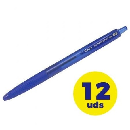 Caja de Bolígrafos de Tinta de Aceite Retráctil Pilot Super Grip G- 12 unidades- Azules