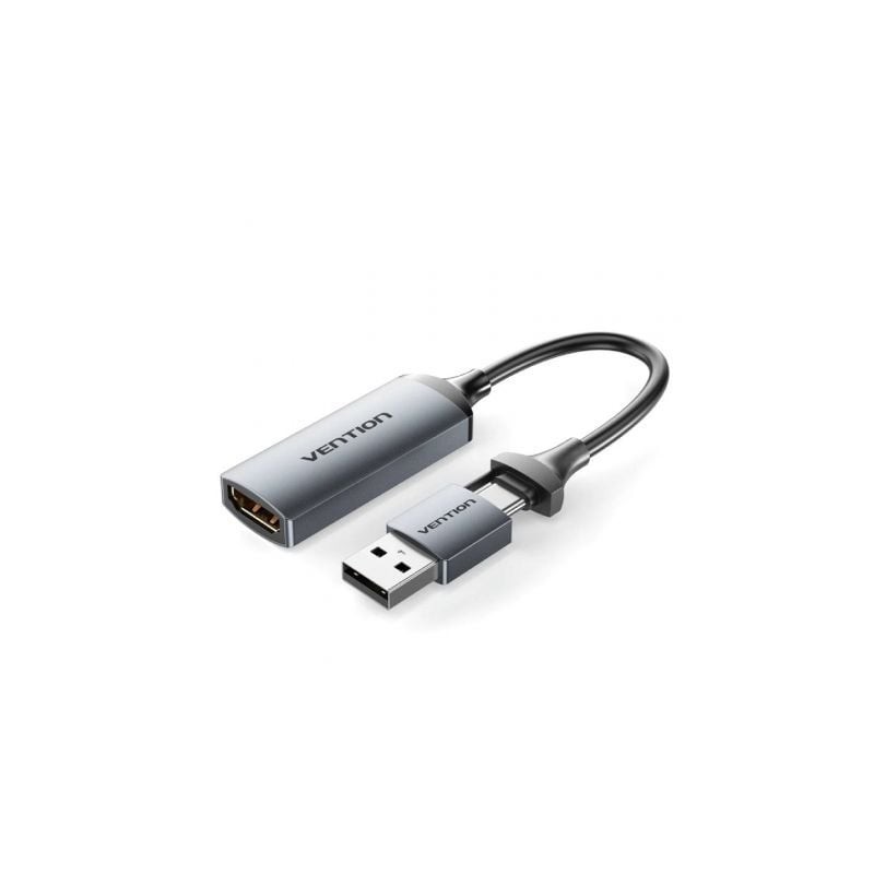 Conversor HDMI 4K 60Hz Vention ACWHA- HDMI Hembra - USB Macho - USB Tipo-C Macho- 480Mbps- 10cm- Negro