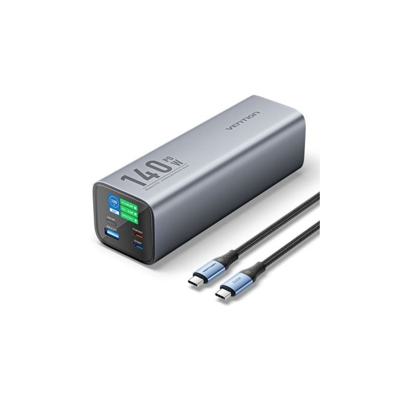 Powerbank 27000mAh Vention FHVH0- 140W- Gris- Incluye Cable USB Tipo-C y Lightning