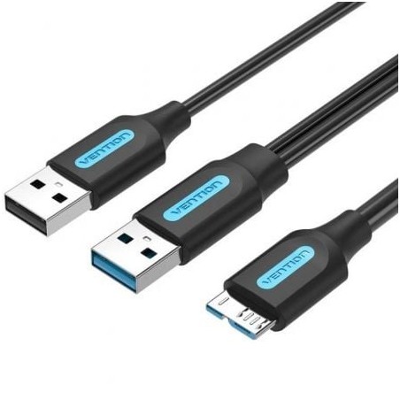 Cable USB 3-0 Vention CQPBF- USB Macho - MicroUSB Macho- USB 2-0 Macho- 5Gbps- 1m- Negro