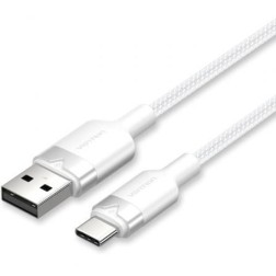 Cable USB 2-0 Tipo-C Vention CTNWH- USB Tipo-C Macho - USB Macho- Hasta 60W- 480Mbps- 2m- Blanco