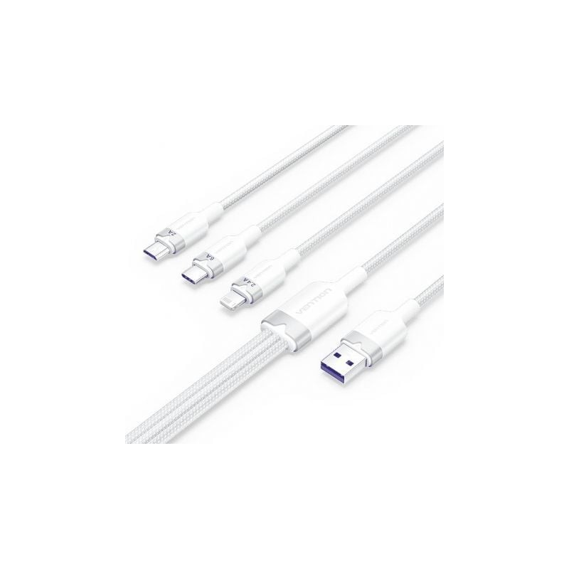 Cable USB 2-0 Lightning Vention CTPWG- USB Macho- USB Tipo-C Macho - MicroUSB Macho - Lightning Macho- 1-5m- Blanco