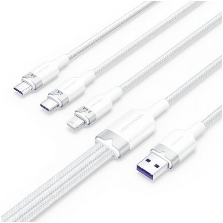 Cable USB 2-0 Lightning Vention CTRWG- USB Macho- USB Tipo-C Macho - MicroUSB Macho - Lightning Macho- 1-5m- Blanco