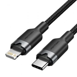 Cable USB Tipo-C Lightning Vention LALBH- USB Tipo-C Macho - Lightning Macho- 27W- 480Mbps- 2m- Negro