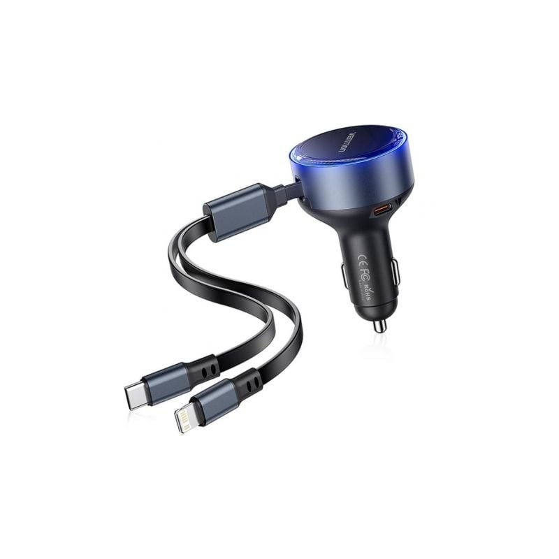 Cargador de Coche Vention FFOB0- 1xUSB Tipo-C Macho- 1xUSB Tipo-C hembra- 1xLightning Macho- 30W