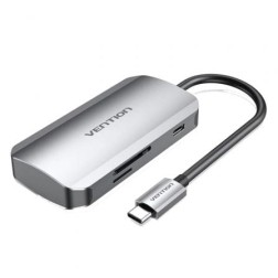 Docking USB Tipo-C Vention TNHHB- 3xUSB- 1xUSB Tipo-C PD- 1xLector Tarjetas SD y MicroSD- Gris