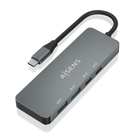 Hub USB Tipo-C Aisens A109-0694- 2xUSB- 2xUSB Tipo-C- Gris