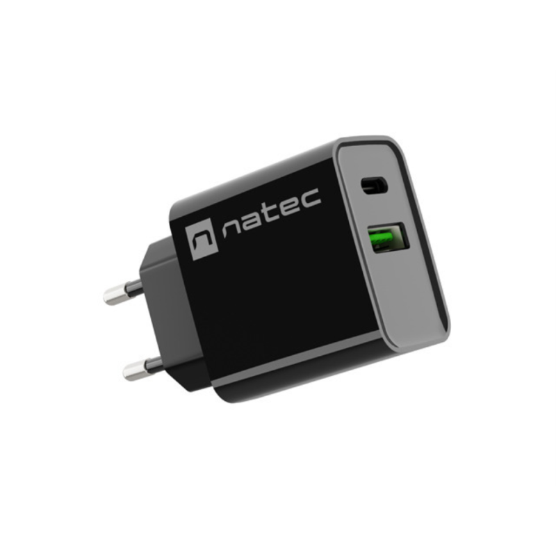 CARGADOR NATEC RIBERA 20W 1XUSB-A + 1XUSB-C PD3-0 QC3-0 NEGRO