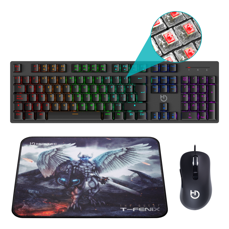 PACK HIDITEC TECLADO GAMING GK400+RATON BLITZ + ALFOMBRILLA T-FENIX M