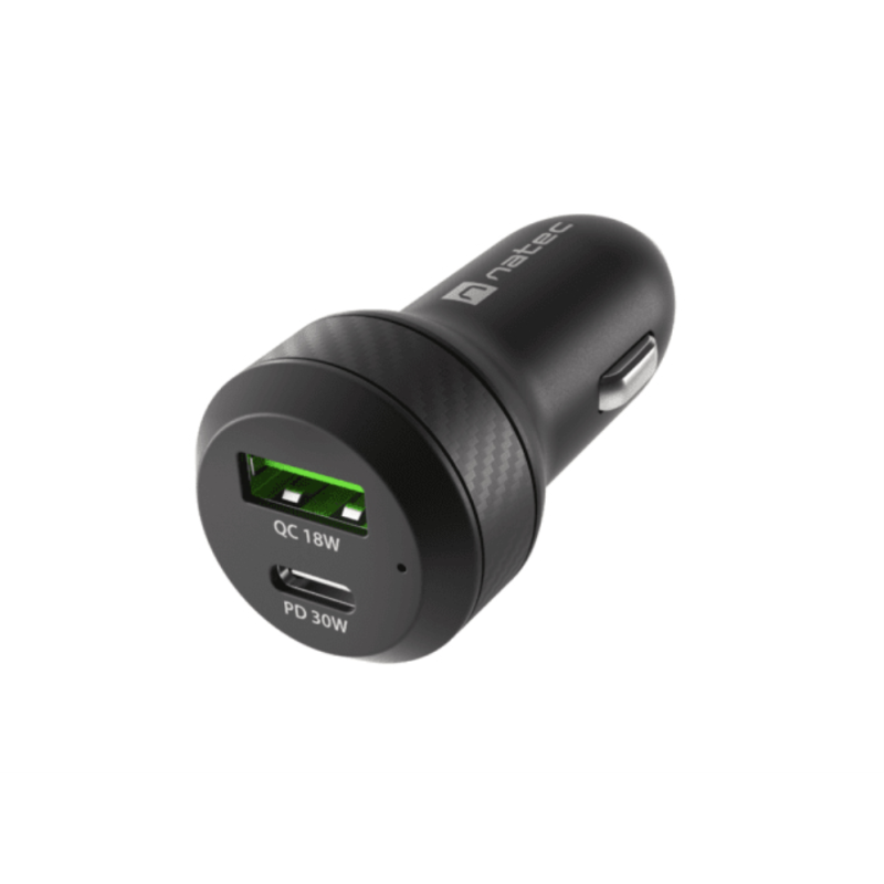 CARGADOR COCHE NATEC CONEY 1XUSB, 1XUSB-C QC3-0, PD 3-0 48W NEGRO