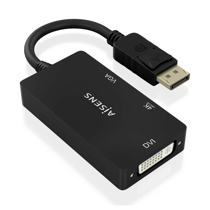 CABLE CONVERSOR AISENS DISPLAYPORT V1-2 A VGA-DVI-HDMI 4K NEGRO 15CM