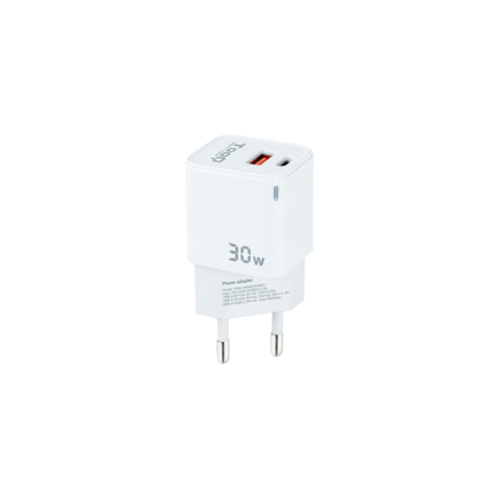 Cargador de Pared TooQ TQWC-GANQCPD30WT- 1xUSB Tipo-C- 1xUSB- 30W