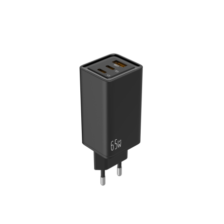 LEOTEC CARGADOR 65W GaN CARGA RAPIDA 2 USB TIPO-C PD 1 USB-A NEGRO