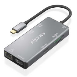 HUB AISENS USB-C DOCK 9 EN 1 USB-C 2XHDMI RJ45 2XUSB-A 3-0 USB-A 2-0 PD