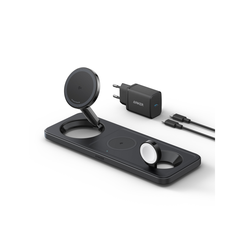 CARGADOR ANKER MAGGO MAGNETIC WIRELESS CHARGER (15W 3-IN-1 PAD BLACK)