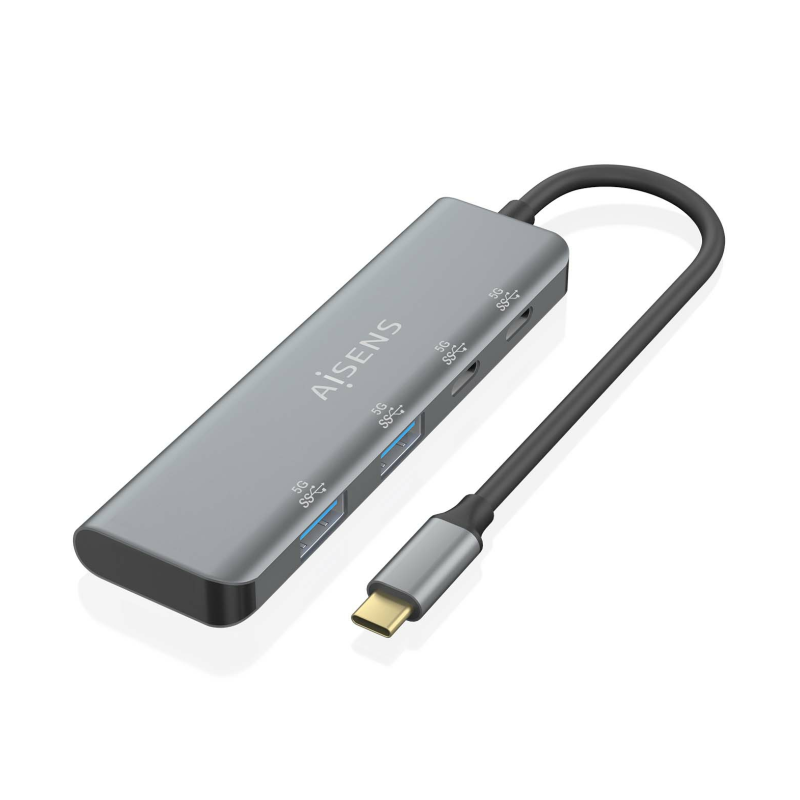 Hub USB Tipo-C Aisens A109-0763- 2xUSB- 2xUSB Tipo-C- Gris