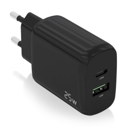 CARGADOR AISENS 25W 1XUSB-C PD3-0 1XUSB-A QC3-0 NEGRO