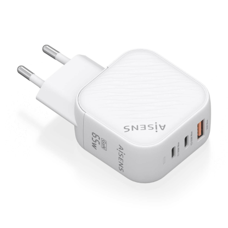 CARGADOR AISENS GAN 65W 2XUSB-C PD3-0 QC4-0 1XUSB-A QC3-0 BLANCO