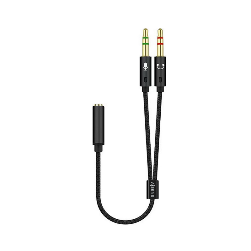 Adaptador Aisens A128-0418- Jack 3-5 Hembra - 2x Jack 3-5 Macho- 25cm- Negro