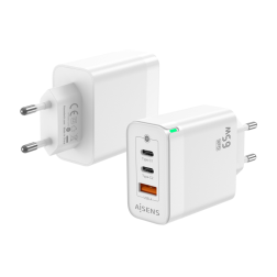 CARGADOR GAN AISENS 65W 2XUSB-C PD3-0 QC4-0 1XUSB-A QC3-0 BLANCO