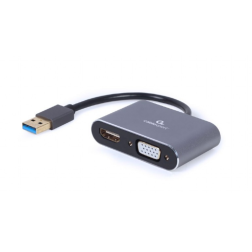 ADAPTADOR DE PANTALLA GEMBIRD USB A HDMI , VGA, GRIS ESPACIAL