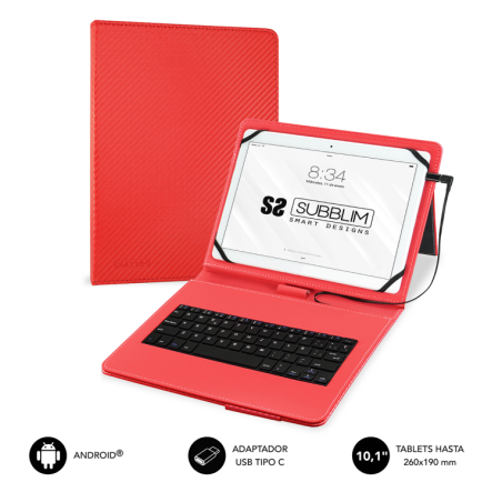 FUNDA TABLET SUBBLIM KEYTAB PRO USB 10,1" RED