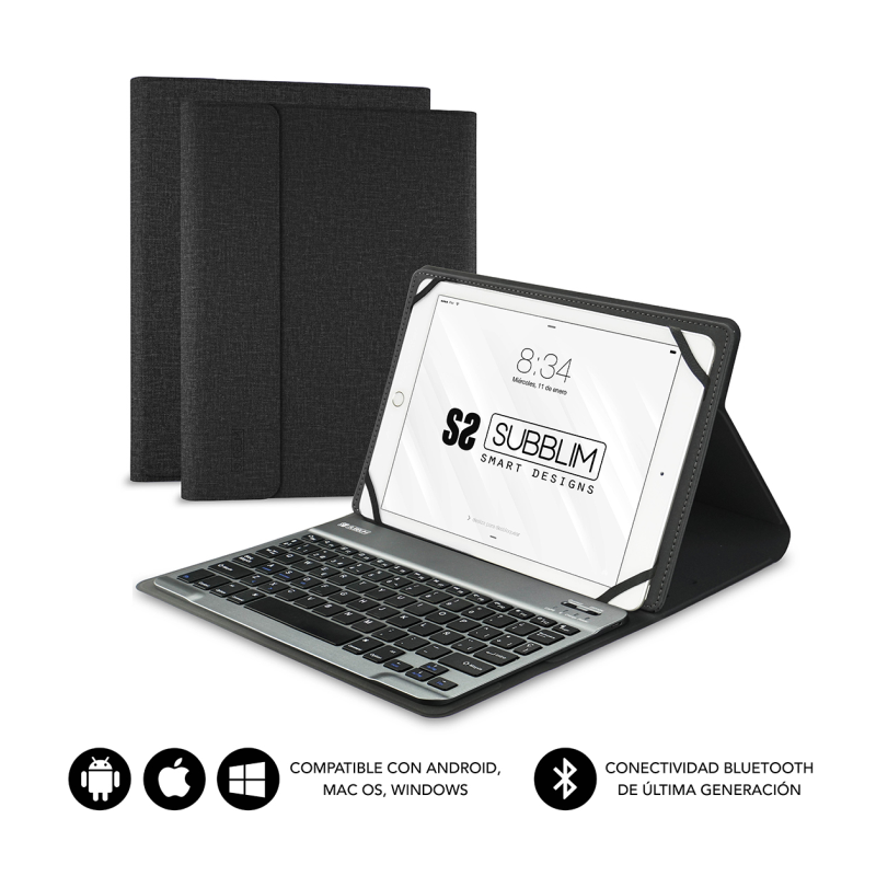 Funda con Teclado Subblim Keytab Pro Bluetooth para Tablets de 10-1"-10-8"- Negra