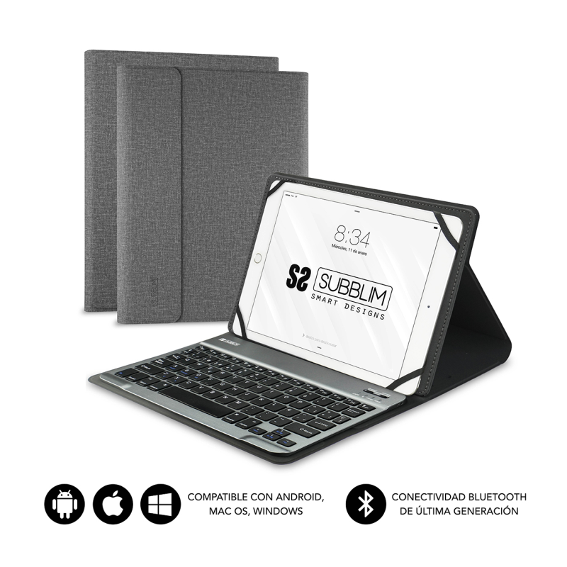 Funda con Teclado Subblim Keytab Pro Bluetooth para Tablets de 10-1"-10-8"- Gris