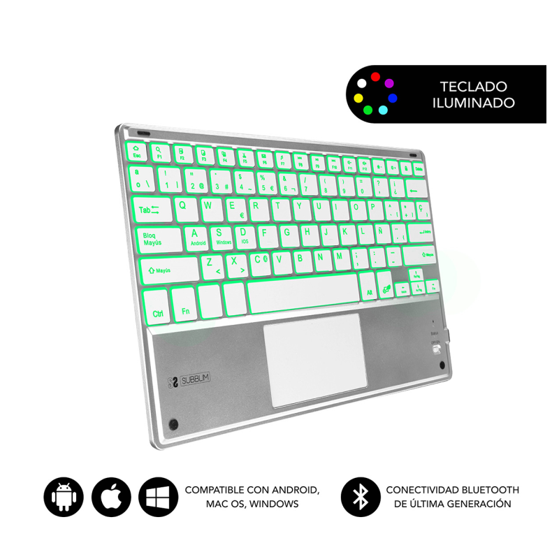 TECLADO TABLET SUBBLIM SMART BACKLIT BT KEYBOARD TOUCHPAD SILVER