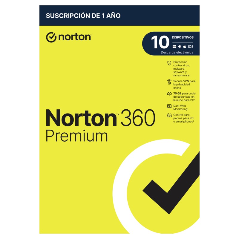 NORTON 360 PREMIUM 75GB ES 1 USER 10 DEVICE 12MO