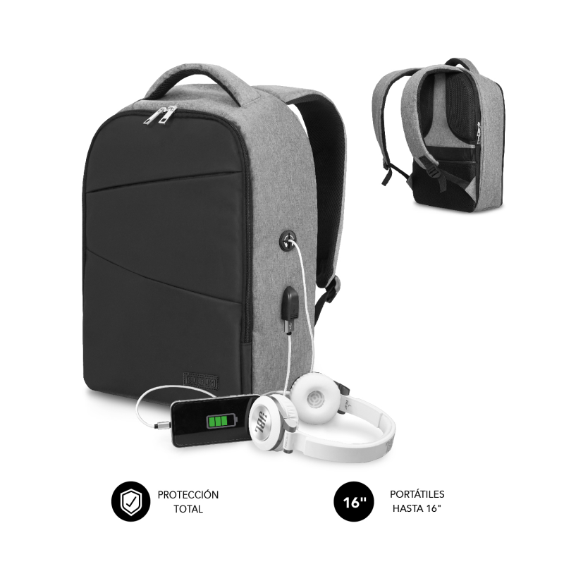 Mochila Subblim Secure V2 AP para Portátiles hasta 15-6"- Puerto USB- Antirrobo- Gris