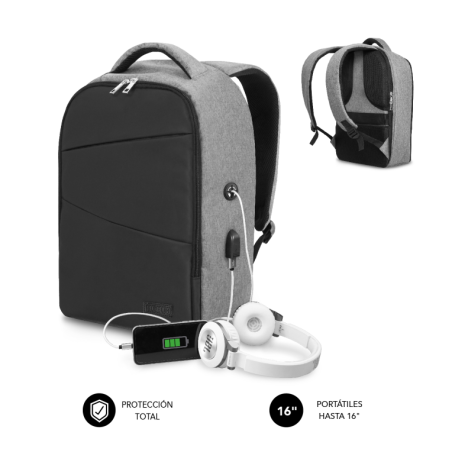 Mochila Subblim Secure V2 AP para Portátiles hasta 15-6"- Puerto USB- Antirrobo- Gris